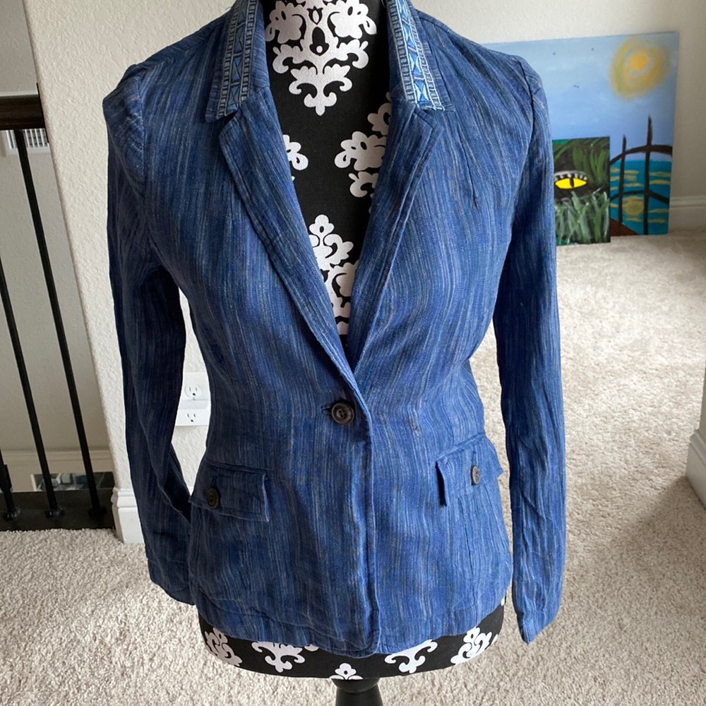 Anthropologie linen and cotton blend blazer
